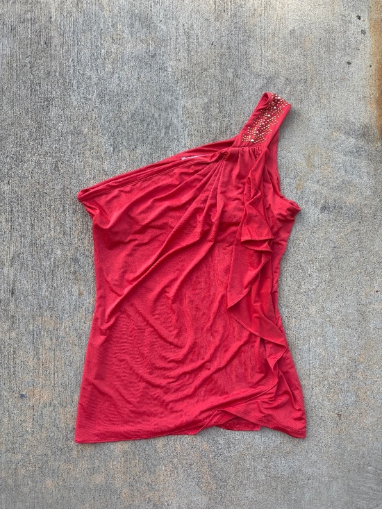 Cache Tops - VTG 2000s Cache Coral Embellished One Shoulder Top
